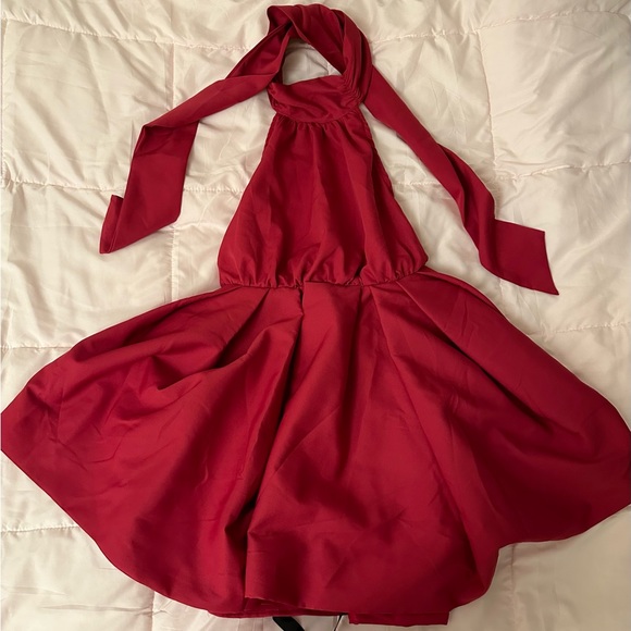 NWT Red High Neck Ruffle Detail Mini Dress - Picture 6 of 6